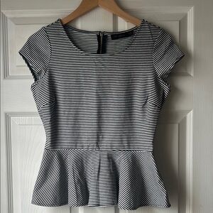 Striped Black and White Peplum Limited Top